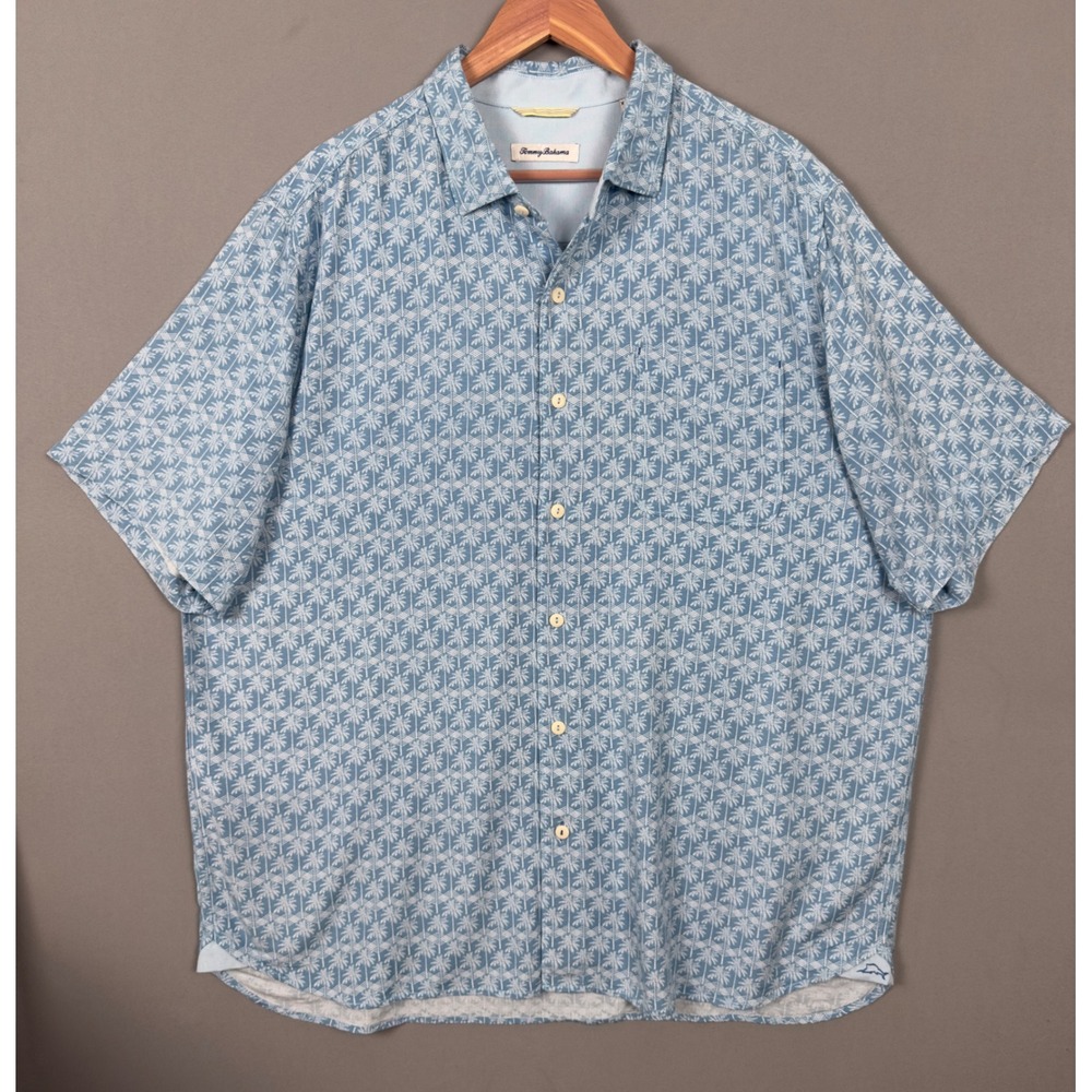 Tommy Bahama Palms Away Geo Camp Shirt Blue XL Tall Silk Feel Beach